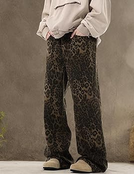 COOLMONAR Women's Y2K Leopard Print Jeans Chic Street Style